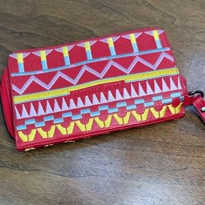 Isabella Fiore Embroidered Leather Continental Aztec Tribal Clutch Long Wallet